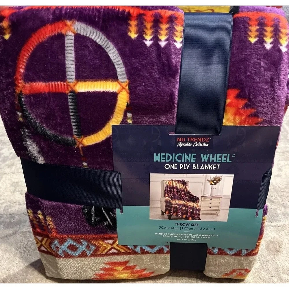 New Medicine Wheel Plush‎ Throw Soft Blanket Dreamcatcher Sacred Hoop 50 X 60